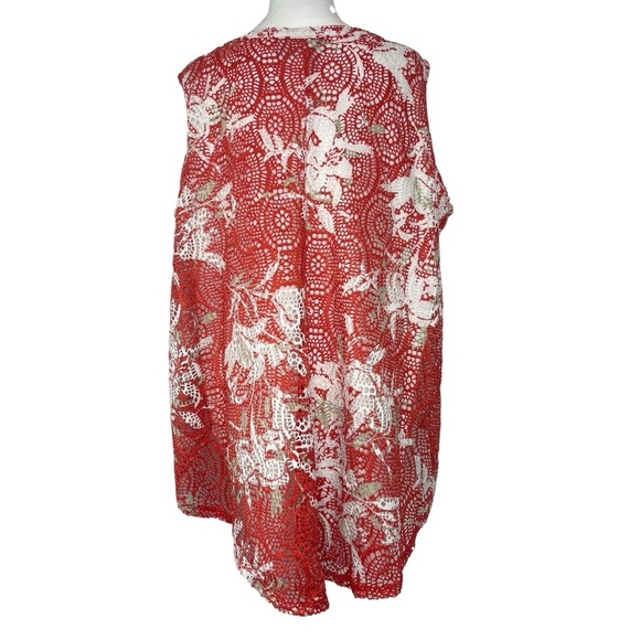 New Directions Curvy Orange White Lace Sleeveless Floral Print Blouse Tunic 1X - Picture 4 of 14